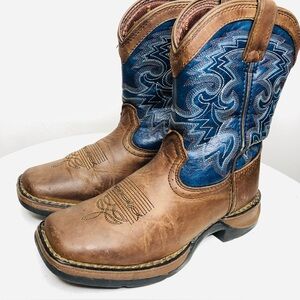 Durango Lil' Durango Little Kid Western Boots dark brown, navy blue SZ 1.  RR1